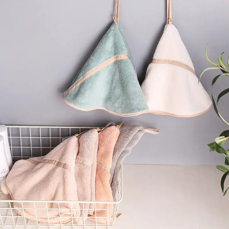 Mint green and off-white coral velvet hand towel set with soft plush fabric and beige trim for bathroom decorbites coral velvet hand