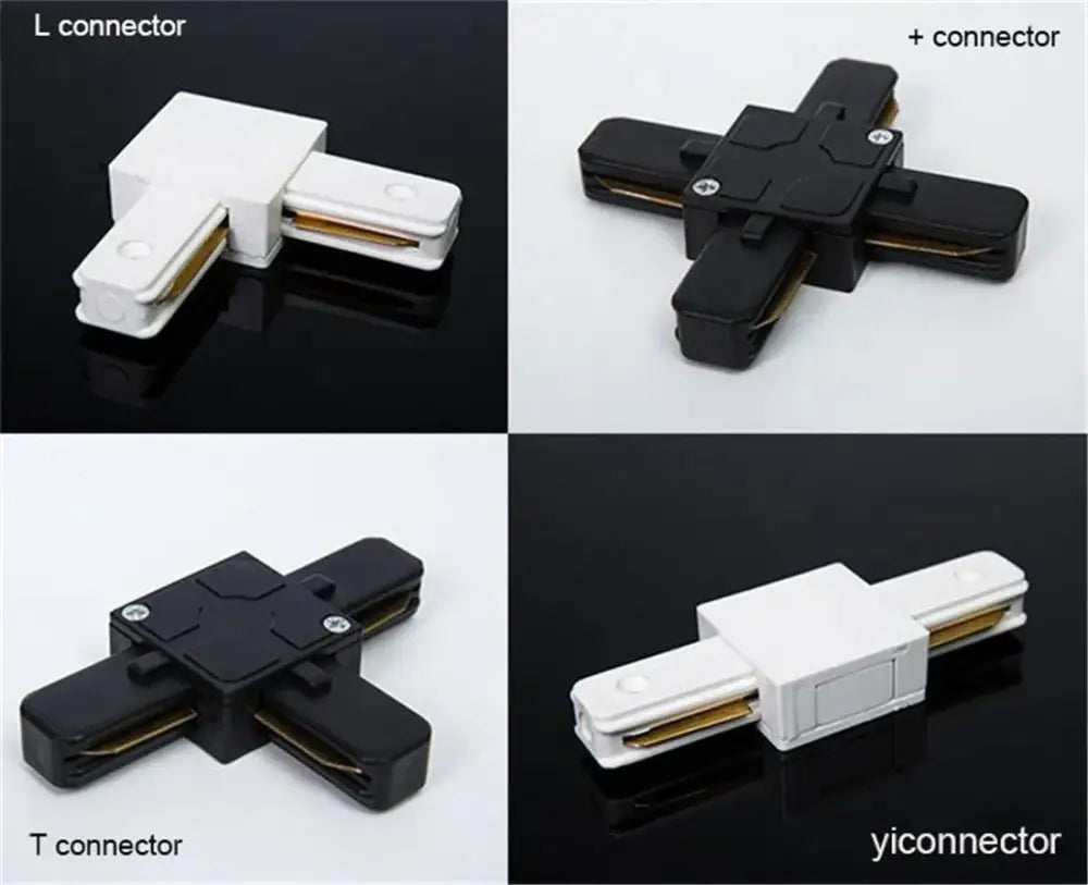 White and black plastic track lighting connectors with gold metal contacts for decorbites 100cm black white track