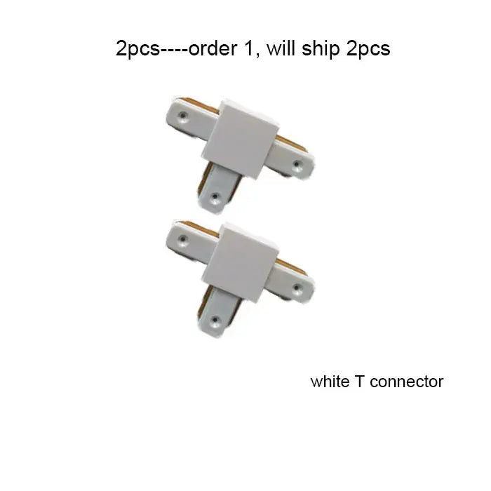 White t-shaped track lighting connectors with metallic gold mounting plates for decorbites 100cm black white track