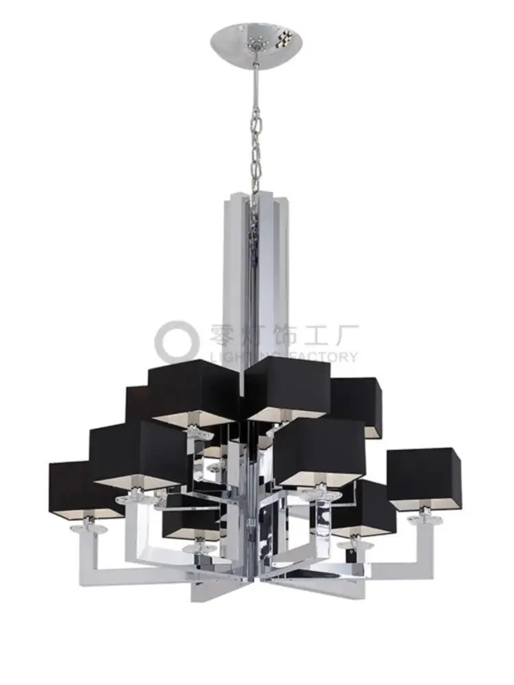 Modern 12-light chrome chandelier with black square shades and clear crystal accents for dining room decorbites 12-light chrome