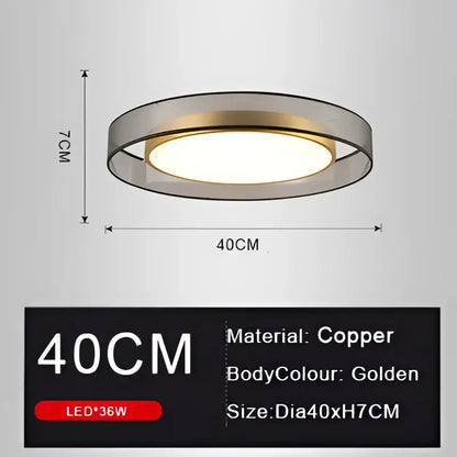 Modern 16w copper ceiling light with frosted glass featuring golden copper circular design and 36w led illumination