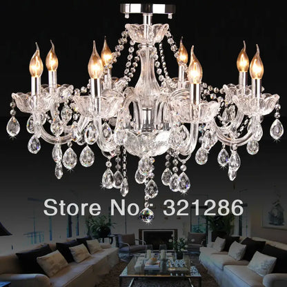 Modern 8 arm crystal k9 chandelier with clear glass arms and teardrop crystals for living room decorbites crystal lighting