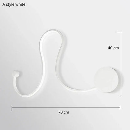A sleek white wall-mounted hook with a smooth curved design complements the modern abstract iron body led wall lamp