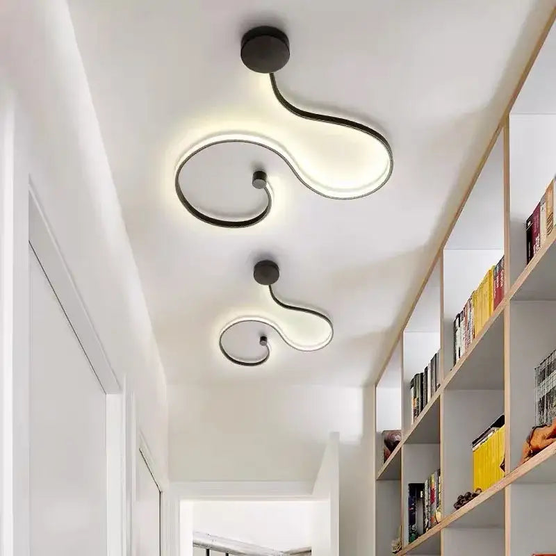 Modern abstract black iron body led wall lamp with sleek curved black and white ceiling light fixtures for bedroom decorbites iron body