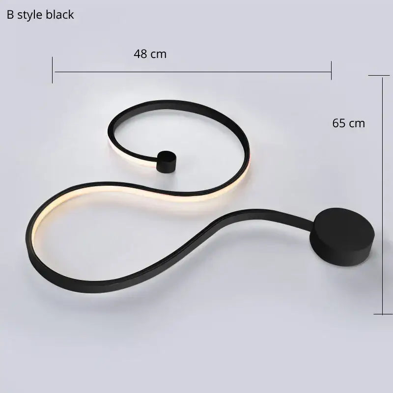 Modern abstract black iron body wall lamp with sleek s-shaped design and illuminated edges for bedroom decorbites iron body