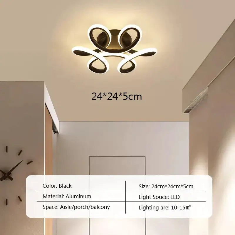Modern abstract black aluminum led ceiling light with swirling design ideal for kitchens decorbites led ceiling light