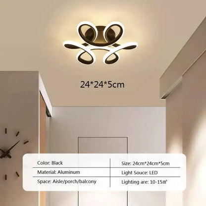 Modern abstract black aluminum led ceiling light with swirling design ideal for kitchens decorbites led ceiling light