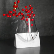 Modern abstract glass vase with clear angular design and white marble base for living room decorbites abstract glass decor