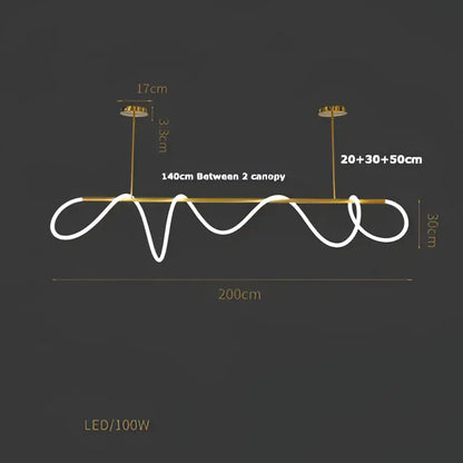Modern white led decorbites lines chandelier with wavy sculptural design and gold-toned mounting for dining room light