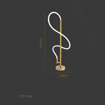 Gold-toned led floor lamp with sleek curved white neon light design for decorbites lines chandelier dining room lighting