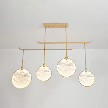 Modern acrylic led DecorBites island lamp with gold-toned frame and marble glass shades for tearoom lighting