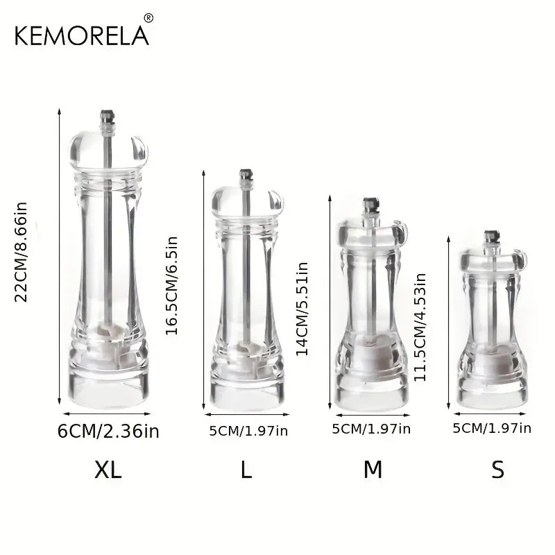 Modern acrylic manual pepper grinder set in clear glass with metallic tops and bases for kitchen spice mill decorbites acrylic manual