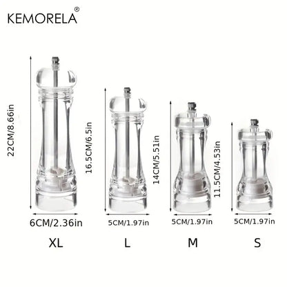 Modern acrylic manual pepper grinder set in clear glass with metallic tops and bases for kitchen spice mill decorbites acrylic manual