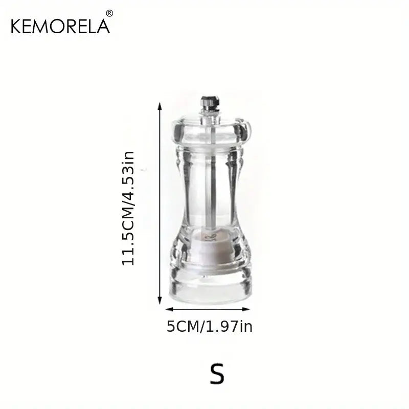 Clear glass acrylic manual pepper grinder with metallic top and base for kitchen spice mill decorbites acrylic manual design