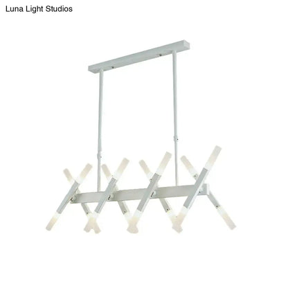 Decorbites modern acrylic tube island pendant light with intersecting geometric arms and frosted glass lights black white