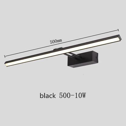 Black 500mm led wall-mounted vanity mirror light with sleek rectangular design and integrated mounting bracket