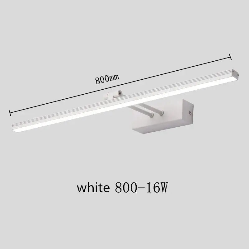 White led wall-mounted vanity mirror light 800mm long with sleek rectangular design and modern minimalist finish