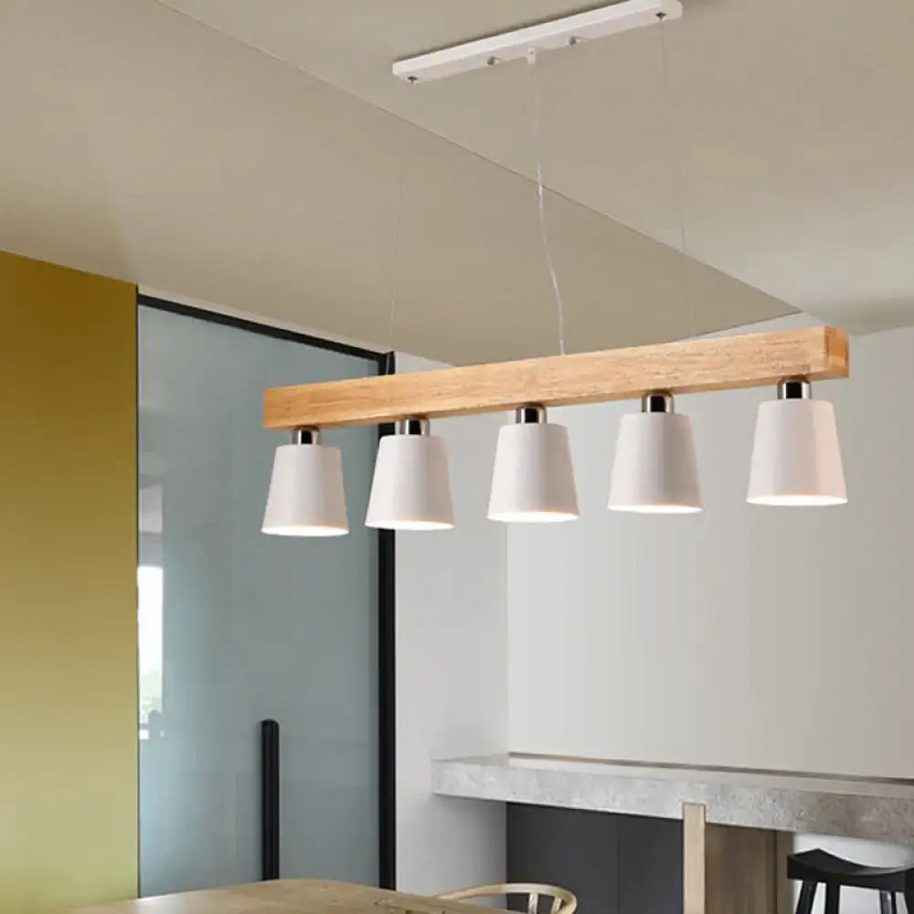 Decorbites modern wooden pendant lamp with five white ceramic shades and adjustable e26 e27 sockets in black and white