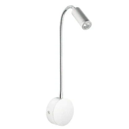 Silver gooseneck led bedside wall sconce with flexible textured metal arm and white circular base for bedroom decorbites led bedside use