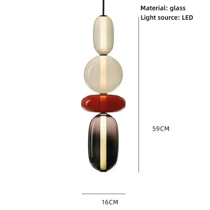 Modern amber and cream colorful glass ball pendant lights with stacked oval and circular beads for dining room use