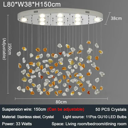 Modern amber and gold colorful crystal stone chandelier with 50 crystals and 11 led bulbs for dining room decorbites colorful crystal