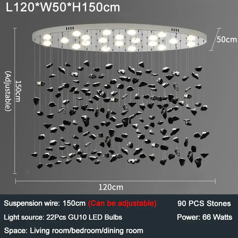 Modern black stone pendant chandelier with 22 gu10 led bulbs and adjustable suspension wires for decorbites colorful crystal stone decor