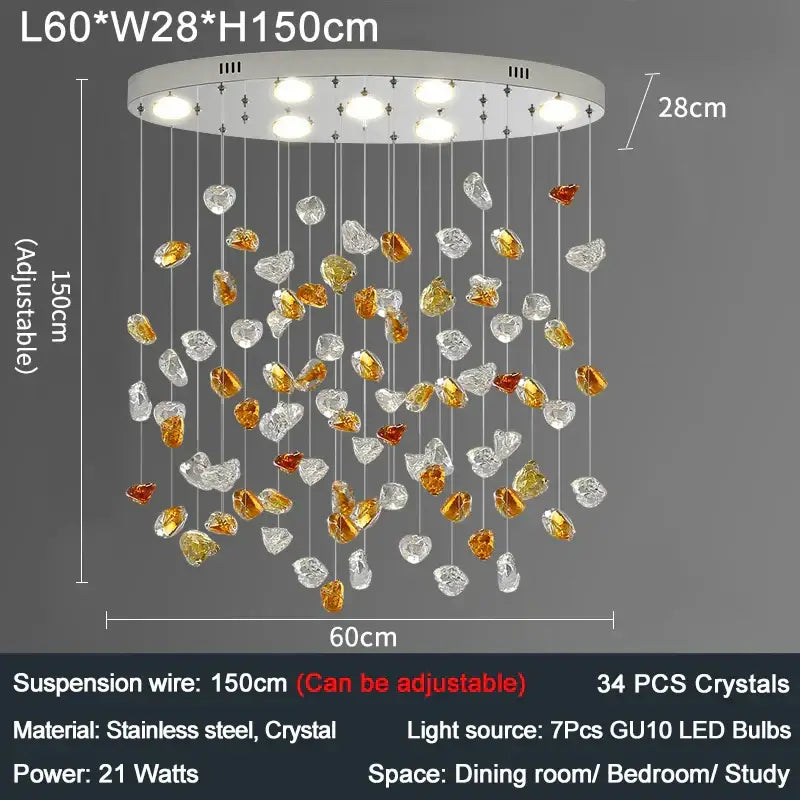Modern amber and gold colorful crystal stone chandelier with stainless steel base for dining room decorbites decor