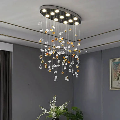 Modern amber and gold colorful crystal stone chandelier with clear and amber droplets for dining room decorbites colorful crystal
