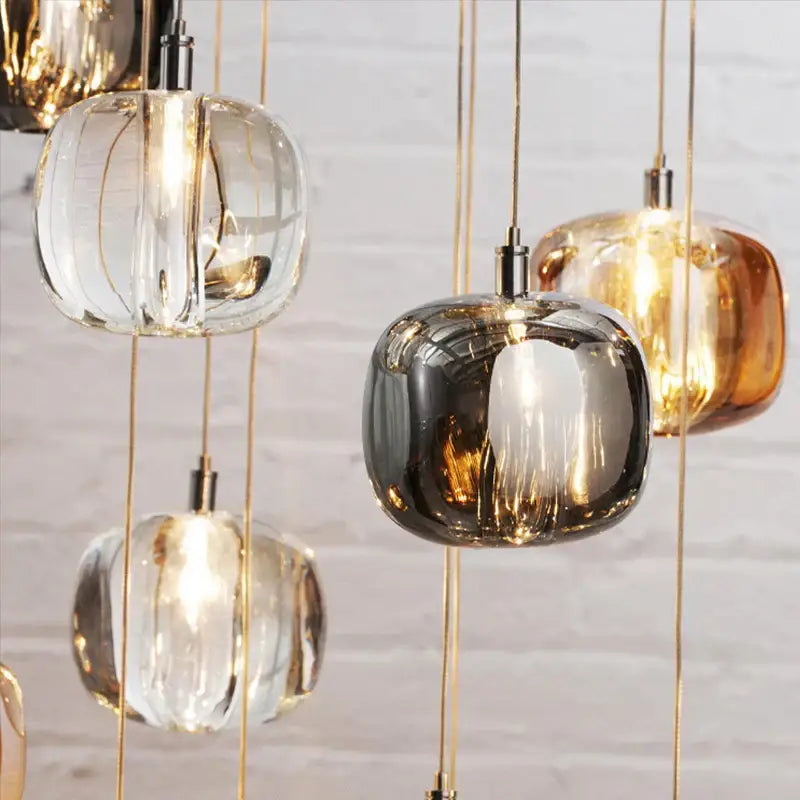 Modern amber and gold crystal led chandelier dining room pendant light with clear smoked glass and gold-toned decorbites crystal led fixtures