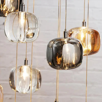 Modern amber and gold crystal led chandelier with clear smoked glass and gold-toned metal decorbites crystal led pendant light
