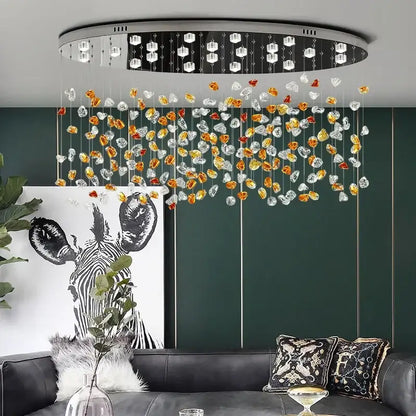 Modern amber and clear crystal dining chandelier with sleek black silver frame for living room decorbites crystal dining light