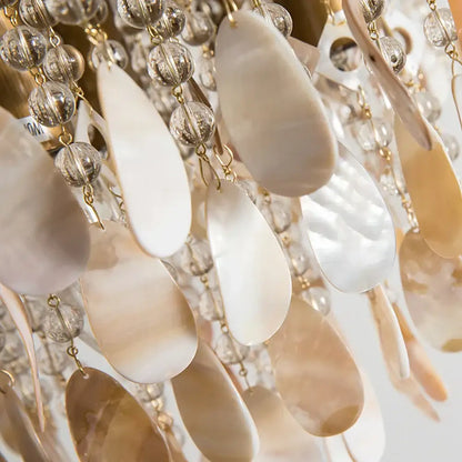 Modern amber and clear crystal led ceiling lamps featuring crystal led decorbites with mother-of-pearl shells and gold accents