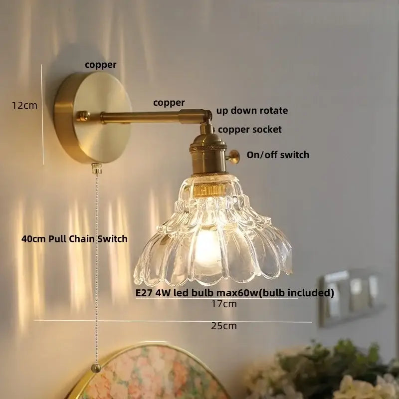 Antique brass-finished wall sconce with clear fluted glass shade and e27 4w led bulb by decorbites clear glass
