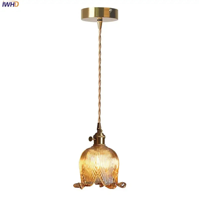 Modern amber copper glass led pendant light with textured open flower shade for decorbites copper glass lighting