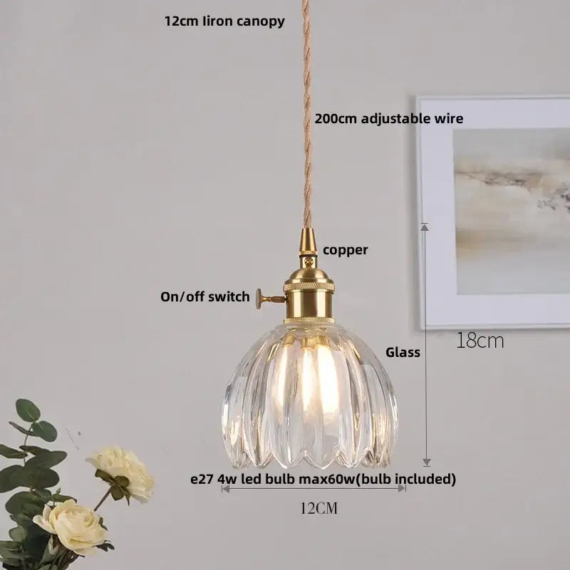 Modern amber copper glass led pendant light with clear ribbed glass and brass-finished copper fixture by decorbites copper glass