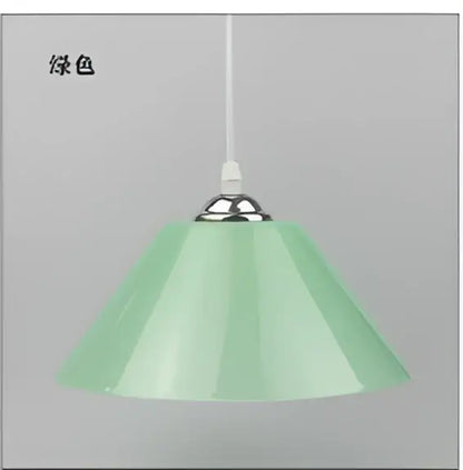 Modern pendant light with mint green pvc plastic shade and iron finish metallic fixture for dining room illumination