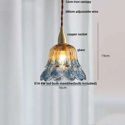 Modern amber glass ball led pendant light with copper socket and braided iron canopy for dining room lighting