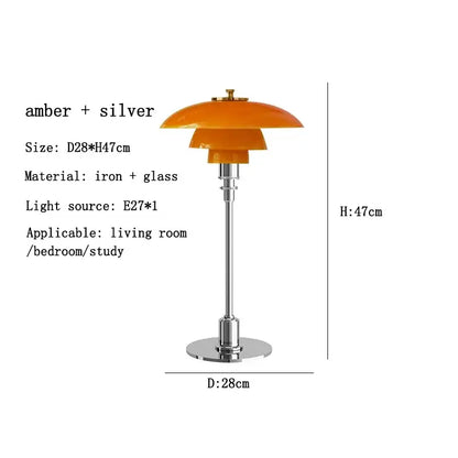 Modern amber glass desk lamp with layered amber and silver glass shade and sleek brass base for home office decorbites glass desk