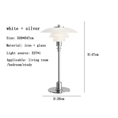 Modern amber glass desk lamp with white and silver layered glass shade and sleek iron base for decorbites glass desk use