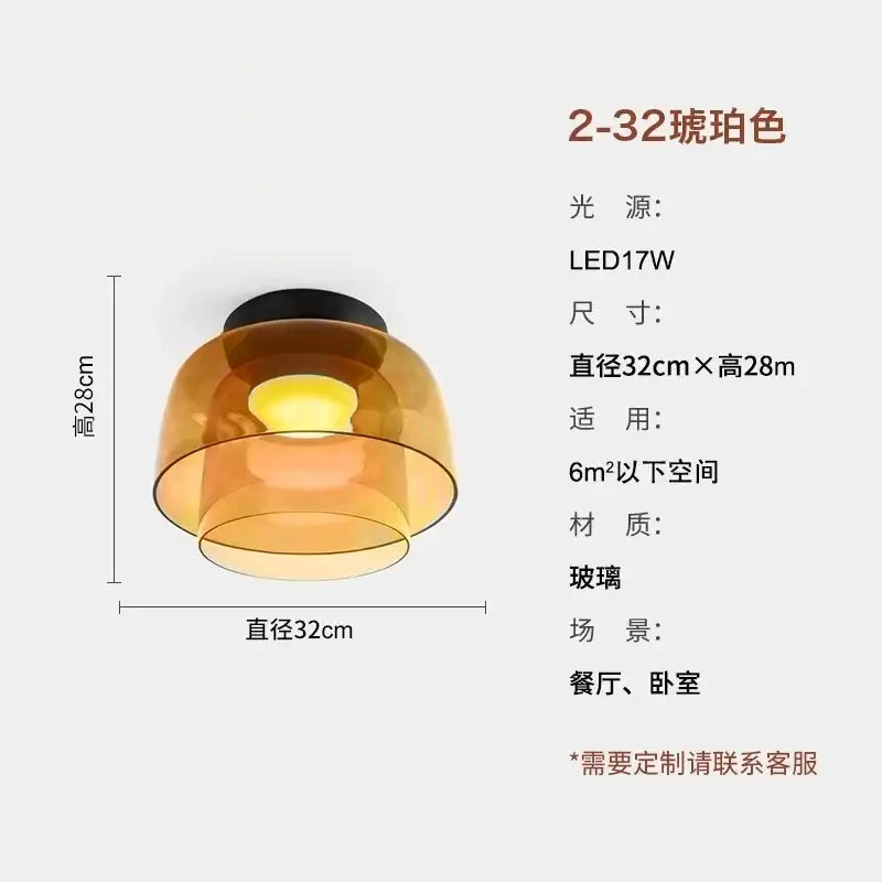 Modern amber glass led ceiling light with a black circular base ideal for living room ceiling light decor