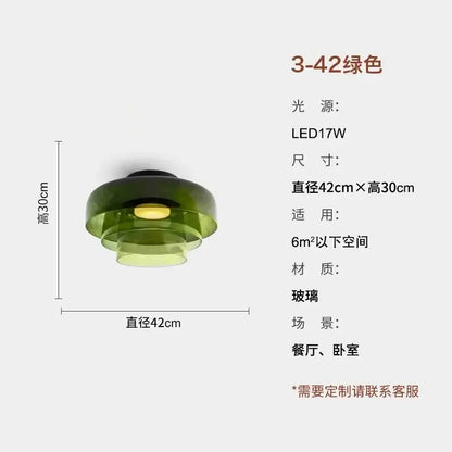 Modern amber glass led ceiling light with tiered green glass design and warm led bulb for living room ceiling light