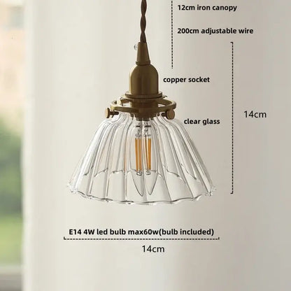 Antique brass-finished pendant light with amber glass led fluted shade and e14 led bulb for modern kitchen use