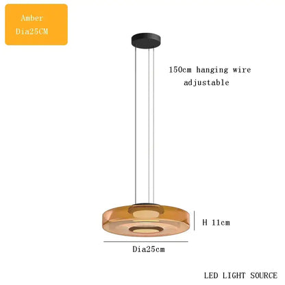 Modern amber glass led pendant light with circular design for dining room chandelier led pendant illumination