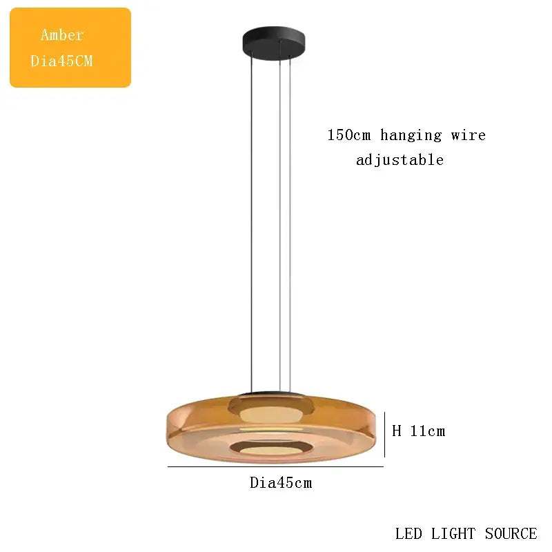 Modern amber glass chandelier led pendant with sleek design and led light source for dining room use