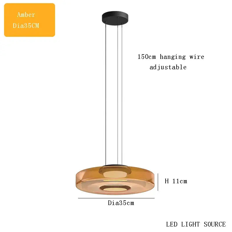 Modern amber glass chandelier led pendant with 35cm diameter sleek design for dining room lighting