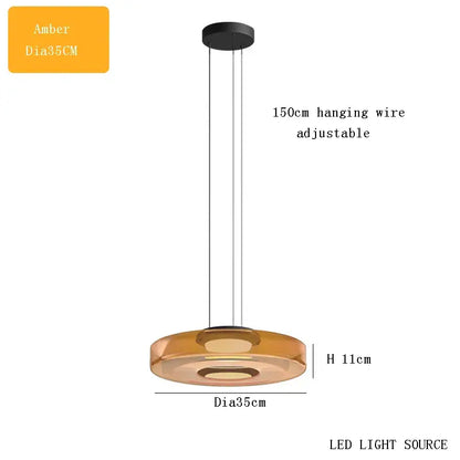 Modern amber glass chandelier led pendant with 35cm diameter sleek design for dining room lighting
