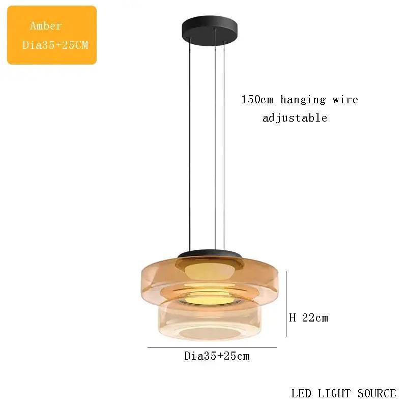 Modern amber glass led pendant lights with double-tiered glass chandelier led pendant and black ceiling mount