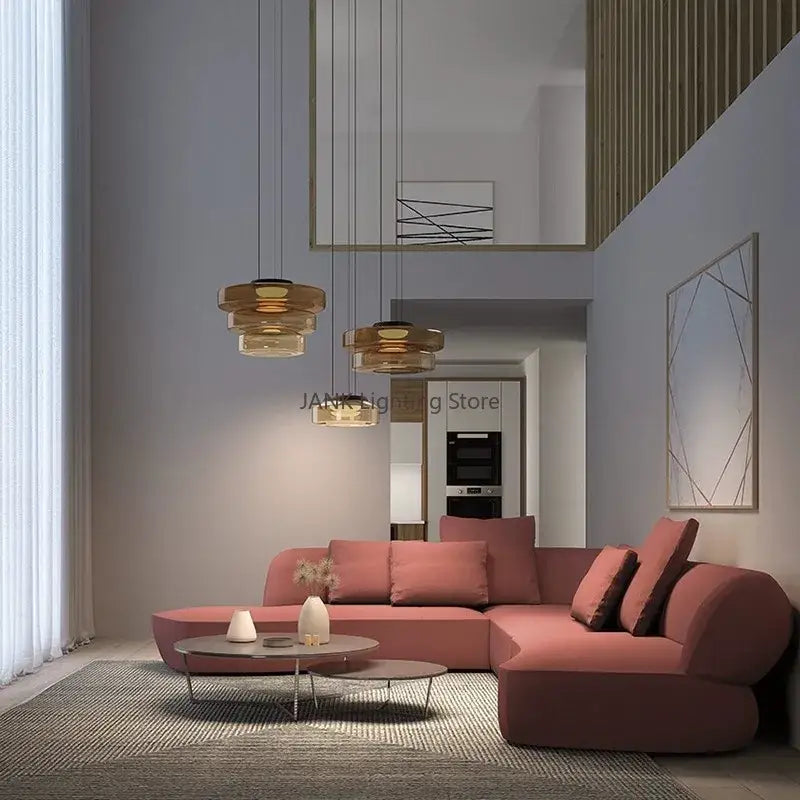 Modern gold-toned layered glass chandelier led pendant lights hanging from ceiling for dining room chandelier led pendant