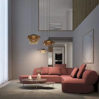 Modern gold-toned layered glass chandelier led pendant lights hanging from ceiling for dining room chandelier led pendant
