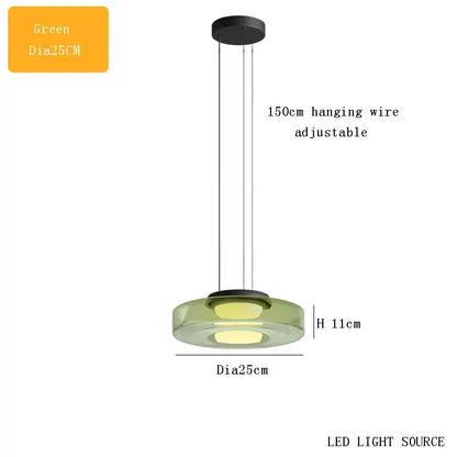 Modern amber glass chandelier led pendant with green glass shade and black metal hardware for dining room lighting